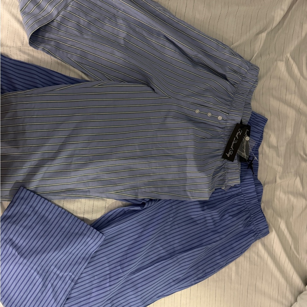 Stylish Blue Striped Button Down Pajama Pants